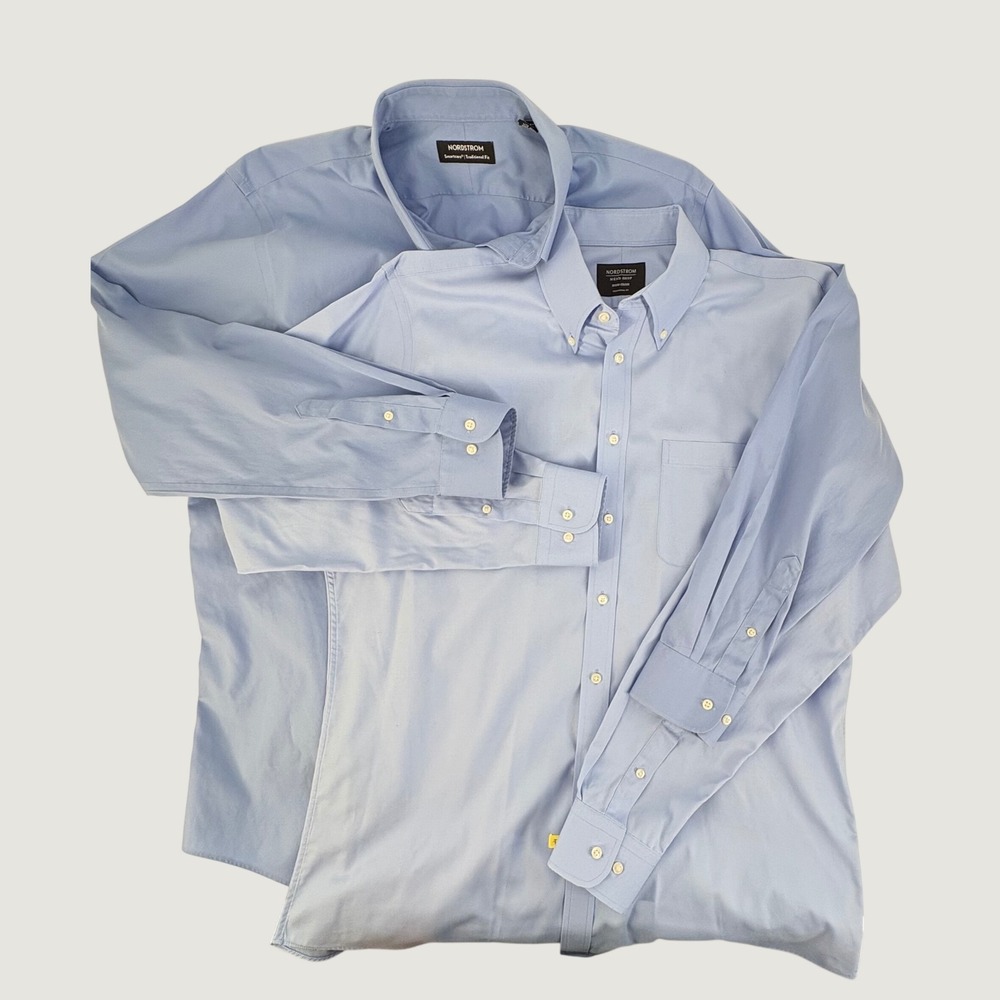 Nordstrom Dress Shirt Mens 17 36-37 Blue Smartcare Traditional Fit Non-Iron 2pk